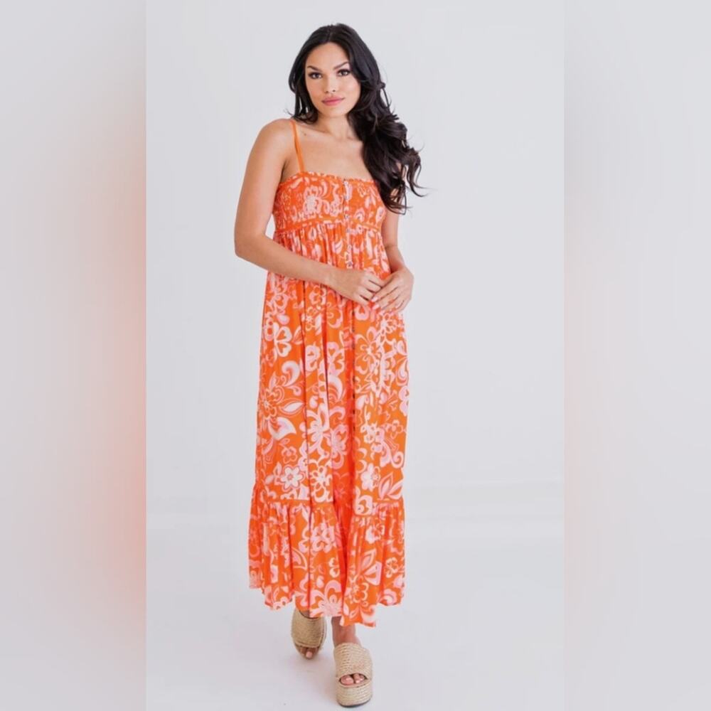 Karlie Womns Floral Smocked Cami Dress Viscose S Cottagecore Boho Tropical S